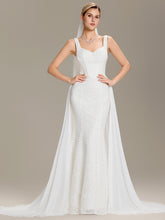 Load image into Gallery viewer, Color=White | Industrial Use Sleeveless Sweetheart Neck Fishtail Sequin Backless Wedding Dresses-White 1