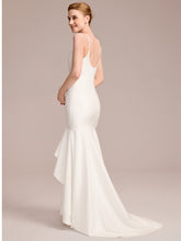 Load image into Gallery viewer, Color=White | Wholesale Spaghetti Strap V-Neck Mermaid Floor-Length Bridal Dress-White 2