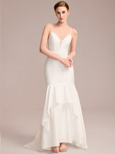 Load image into Gallery viewer, Color=White | Wholesale Spaghetti Strap V-Neck Mermaid Floor-Length Bridal Dress-White 4