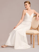 Load image into Gallery viewer, Color=White | Wholesale Spaghetti Strap V-Neck Mermaid Floor-Length Bridal Dress-White 5