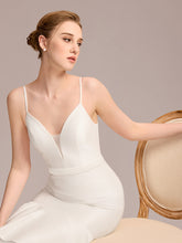 Load image into Gallery viewer, Color=White | Wholesale Spaghetti Strap V-Neck Mermaid Floor-Length Bridal Dress-White 3