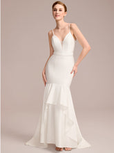 Load image into Gallery viewer, Color=White | Wholesale Spaghetti Strap V-Neck Mermaid Floor-Length Bridal Dress-White 1