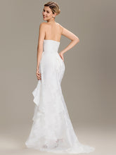 Load image into Gallery viewer, Color=White | Wholesale Strapless Cold Shoulder Fishtail Jacquard Floor Length Wedding Dresses-White 2