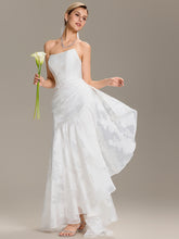 Load image into Gallery viewer, Color=White | Wholesale Strapless Cold Shoulder Fishtail Jacquard Floor Length Wedding Dresses-White 5