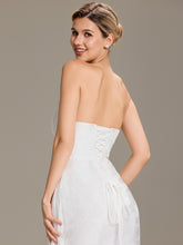 Load image into Gallery viewer, Color=White | Wholesale Strapless Cold Shoulder Fishtail Jacquard Floor Length Wedding Dresses-White 3