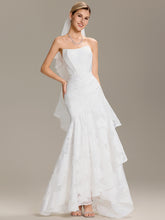 Load image into Gallery viewer, Color=White | Wholesale Strapless Cold Shoulder Fishtail Jacquard Floor Length Wedding Dresses-White 1