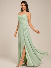 Load image into Gallery viewer, Color=Mint Green | Ever Pretty Wholesale Spaghetti Straps Asymmetrical Split &amp; Padded Bust Chiffon Bridesmaid Dress-Mint Green 3