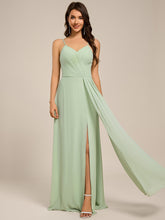 Load image into Gallery viewer, Color=Mint Green | Ever Pretty Wholesale Spaghetti Straps Asymmetrical Split &amp; Padded Bust Chiffon Bridesmaid Dress-Mint Green 4