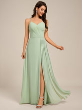 Load image into Gallery viewer, Color=Mint Green | Ever Pretty Wholesale Spaghetti Straps Asymmetrical Split &amp; Padded Bust Chiffon Bridesmaid Dress-Mint Green 1