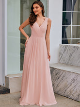 Load image into Gallery viewer, Color=Pink | Ever Pretty Wholesale Drape Neck, Applique &amp; See-Through Chiffon Bridesmaid Dress-Pink 3