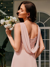 Load image into Gallery viewer, Color=Pink | Ever Pretty Wholesale Drape Neck, Applique &amp; See-Through Chiffon Bridesmaid Dress-Pink 5