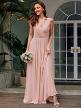 Load image into Gallery viewer, Color=Pink | Ever Pretty Wholesale Drape Neck, Applique &amp; See-Through Chiffon Bridesmaid Dress-Pink 1