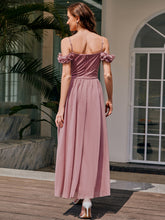 Load image into Gallery viewer, Color=Purple Orchid | Wholesale Spaghetti Strap Cold Shoulder A-Line Long Bridesmaid Dress-Purple Orchid 2