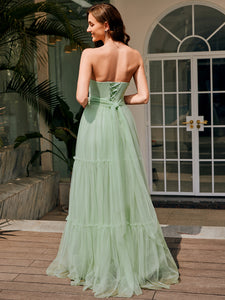 Color=Mint Green | Wholesale Sweetheart Neckline A-Line Sleeveless Long Tulle Bridesmaid Dress-Mint Green 2