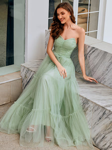 Color=Mint Green | Wholesale Sweetheart Neckline A-Line Sleeveless Long Tulle Bridesmaid Dress-Mint Green 5