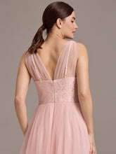 Load image into Gallery viewer, Color=Pink | Bulk Order Sleeveless V-Neck Floral A-Line Floor Length Dress with Back Zipper Bridesmaid Dresses-Pink 2