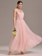 Load image into Gallery viewer, Color=Pink | Bulk Order Sleeveless V-Neck Floral A-Line Floor Length Dress with Back Zipper Bridesmaid Dresses-Pink 5