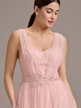 Load image into Gallery viewer, Color=Pink | Bulk Order Sleeveless V-Neck Floral A-Line Floor Length Dress with Back Zipper Bridesmaid Dresses-Pink 3