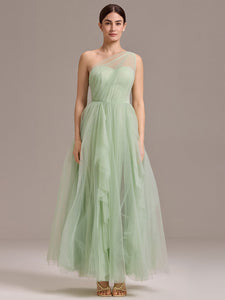 Color=Mint Green | Wholesale Pricing Sleeveless Asymmetrical A-Line Floor Length Dress with Thigh-High Slit, Bridesmaid Dresses-Mint Green 1