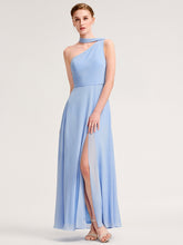 Load image into Gallery viewer, Color=Ice Blue | Sleeveless A-Line Floor Length Asymmetrical Dress with Thigh-High Slit-Ice Blue 1