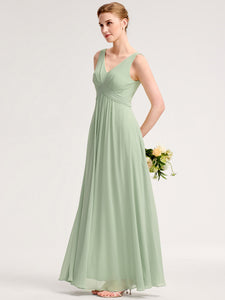 Color=Mint Green | Sleeveless V-Neck Backless A-Line Floor Length Bridesmaid Dresses-Mint Green 4