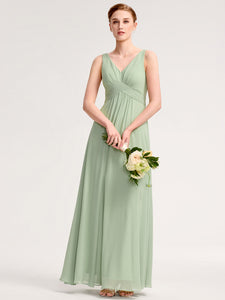 Color=Mint Green | Sleeveless V-Neck Backless A-Line Floor Length Bridesmaid Dresses-Mint Green 5