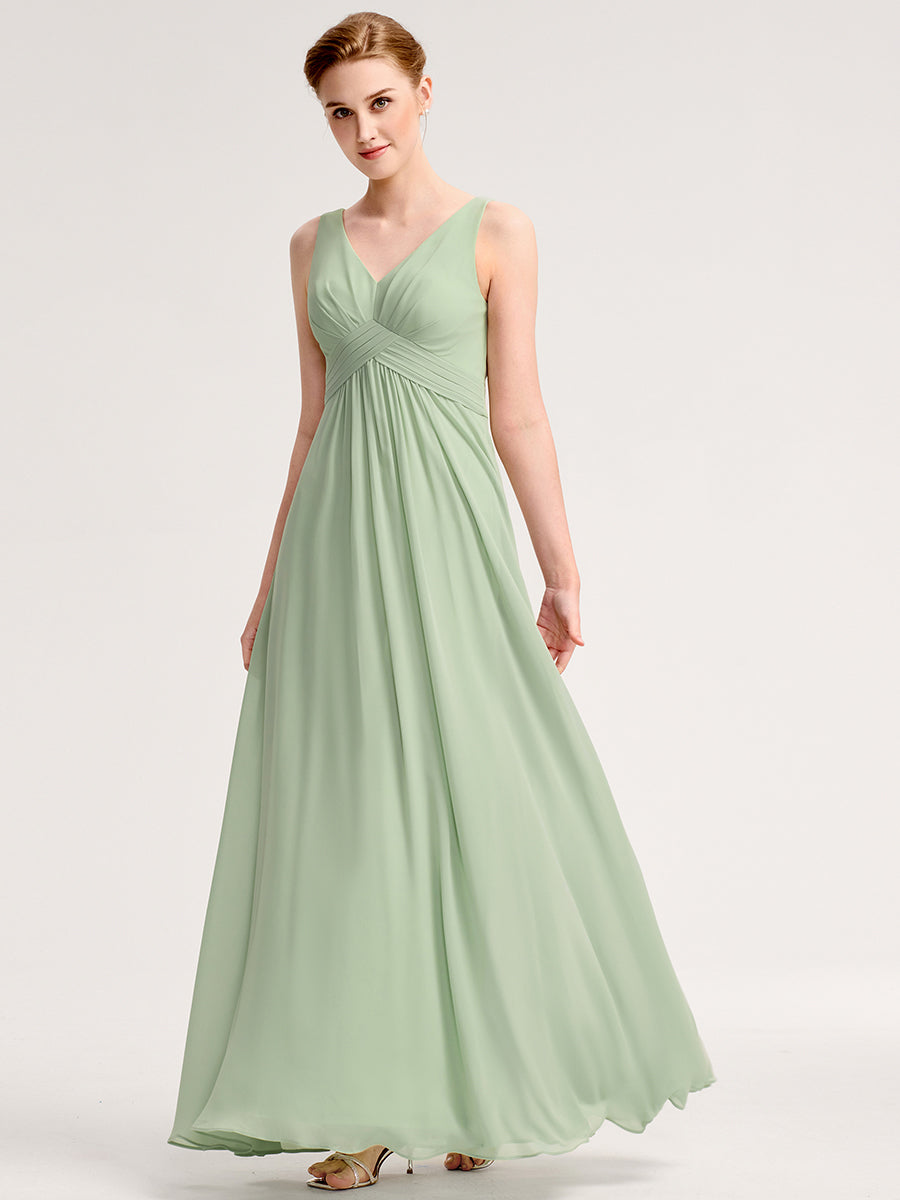 Color=Mint Green | Sleeveless V-Neck Backless A-Line Floor Length Bridesmaid Dresses-Mint Green 1