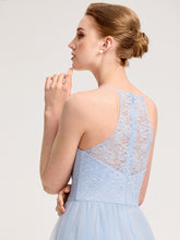 Load image into Gallery viewer, Color=Ice Blue | Bulk Order Sleeveless Halter Neck Floral Appliques A-Line Floor Length Bridesmaid Dresses-Ice Blue 3