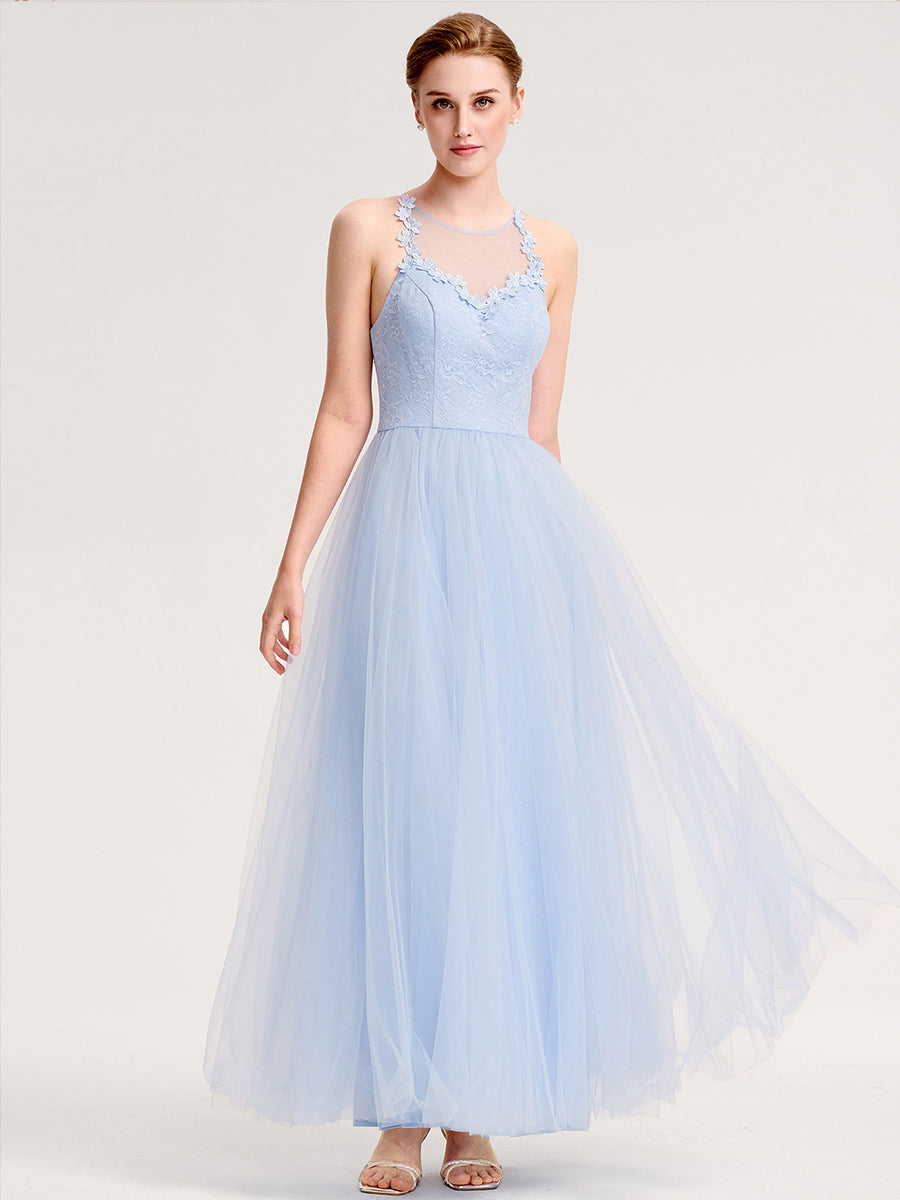 Color=Ice Blue | Bulk Order Sleeveless Halter Neck Floral Appliques A-Line Floor Length Bridesmaid Dresses-Ice Blue 1