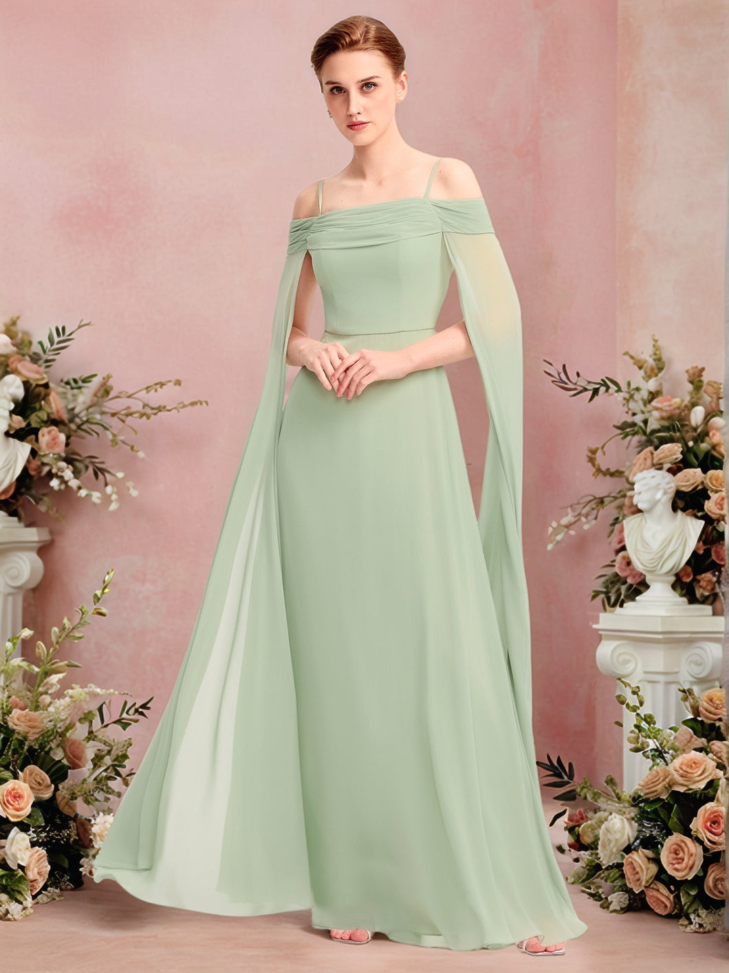 Color=Mint Green | Ever Pretty Wholesale Spaghetti Straps Asymmetrical Split & Padded Bust Chiffon Bridesmaid Dress-Mint Green 1