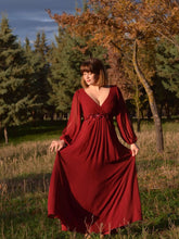 Load image into Gallery viewer, Color=Burgundy | Floor Length Long Lantern Sleeves Wholesale Formal Dresses-Burgundy 4