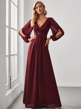 Load image into Gallery viewer, Color=Burgundy | Floor Length Long Lantern Sleeves Wholesale Formal Dresses-Burgundy 1