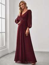 Load image into Gallery viewer, Color=Burgundy | Floor Length Long Lantern Sleeves Wholesale Formal Dresses-Burgundy 3