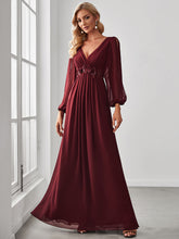 Load image into Gallery viewer, Color=Burgundy | Floor Length Long Lantern Sleeves Wholesale Formal Dresses-Burgundy 4