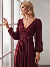 Load image into Gallery viewer, Color=Burgundy | Floor Length Long Lantern Sleeves Wholesale Formal Dresses-Burgundy 5