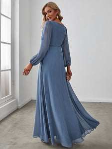 Color=Dusty Navy | Floor Length Long Lantern Sleeves Wholesale Formal Dresses-Dusty Navy 2