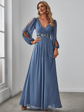 Load image into Gallery viewer, Color=Dusty Blue | Floor Length Long Lantern Sleeves Wholesale Formal Dresses-Dusty Blue 3