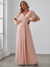 Load image into Gallery viewer, Color=Pink | Floor Length Long Lantern Sleeves Wholesale Formal Dresses-Pink 1