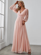 Load image into Gallery viewer, Color=Pink | Floor Length Long Lantern Sleeves Wholesale Formal Dresses-Pink 3