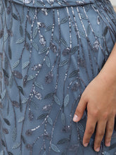 Load image into Gallery viewer, Color=Dusty Blue | Fashion Plus Size V Neck Mermaid Wholesale Sequin &amp; Tulle Dress-Dusty Blue 5