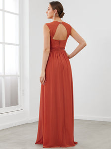 Color=Burnt orange | Sleeveless Floor Length V Neck Wholesale Bridesmaid dresses-Burnt orange 2