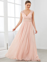 Load image into Gallery viewer, Color=Pink | Sleeveless Floor Length V Neck Wholesale Bridesmaid dresses-Pink 3