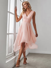 Load image into Gallery viewer, Color=Pink | Wholesale Knee Length Chiffon Bridesmaid Dress With Irregular Hem-Pink 4