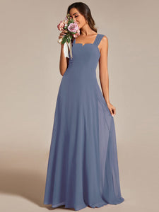 Chiffon Square Neck Wholesale Bridesmaid Dress With Sleeveless #color_Dusty Navy