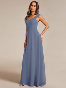 Chiffon Square Neck Wholesale Bridesmaid Dress With Sleeveless #color_Dusty Navy