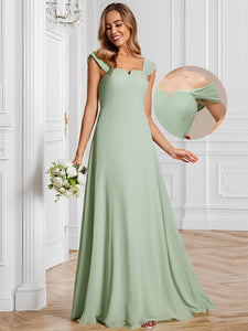 Chiffon Square Neck Wholesale Bridesmaid Dress With Sleeveless_Mint Green