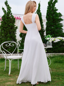 Chiffon Square Neck Wholesale Bridesmaid Dress With Sleeveless #color_White