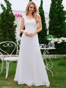 Chiffon Square Neck Wholesale Bridesmaid Dress With Sleeveless #color_White