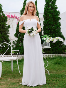 Chiffon Square Neck Wholesale Bridesmaid Dress With Sleeveless #color_White