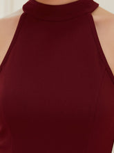 Load image into Gallery viewer, Color=Burgundy | Sleeveless Pencil Wholesale Evening Dresses with Halter Neck-Burgundy 7